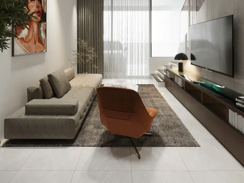 Phòng khách căn hộ chung cư tông sáng do PT HOME thi công